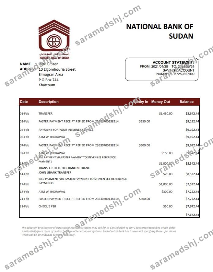 Sudan National Bank of Sudan excel pdf